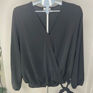 Women's Black Wrap Blouse - Classic V-Neck Tie Front